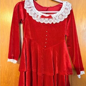 Red Velvet Dress with Lace Collar Good for Christmas